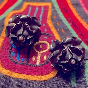 Vintage Mexico 925 Cabbage Rose post earrings